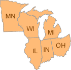 This image shows which states are included in EPA's Region 4: Illinois, Indiana, Michigan, Minnesota, Ohio, Wisconsin and 35 Tribes.