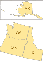 Map showing Alaska, Idaho, Oregon, Washington (EPA's Region 10)