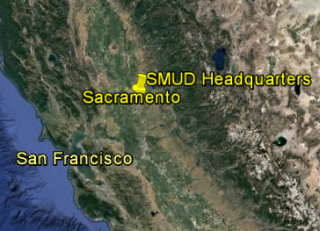 Map showing location of SMUD headquarters in Sacramento, CA.