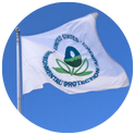 Circle icon for the working with us section showing an EPA flag