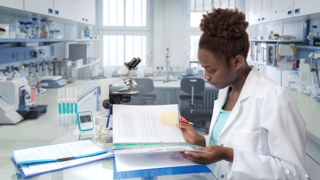 Female lab scientist report