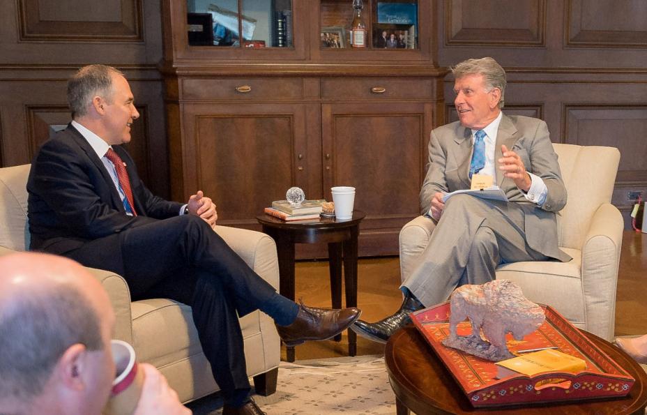 EPA Administrator Scott Pruitt speaks with Governor Butch Otter of Idaho 