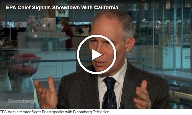 Administrator Pruitt being interviewed head and shoulder shot of man in suit speaking to someone off camera, using his hands to explain a point