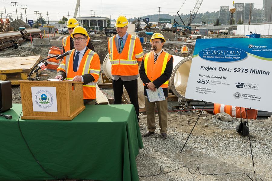 Administrator Wheeler addresses media at Georgetown Wet Weather Treatment Station Project.