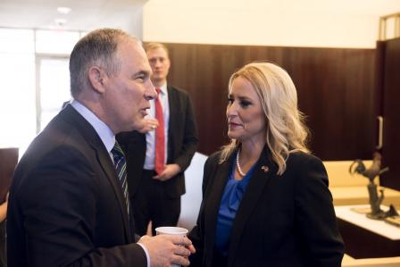 EPA Administrator Scott Pruitt speaking with Arkansas Attorney General Leslie Rutledge