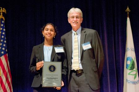 Acting Deputy Administrator Mike Flynn with PEYA winner Shreya Ramachandran