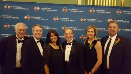 Roy Simon, Ryan Nichols, Surabhi Shah, Mike Shapiro, Lisa Pelstring and Morgan Grove pose after the Sammi Award