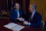 EPA Administrator Scott Pruitt shakes hands with  National Tribal Caucus Chairman Evaristo Cruz. 