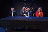 Administrator Pruitt sits at a table with Governor Holcomb, Regional Administrator Stepp,and Mayor Stahura.