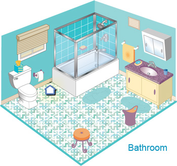 Illustrated cross section of a bathroom