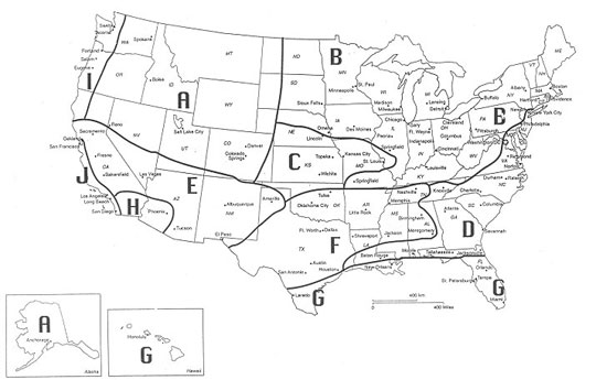 Map of the united states demonstrating Climate Regions