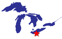 Map of the Great Lakes showing general location of the Cuyahoga River AOC