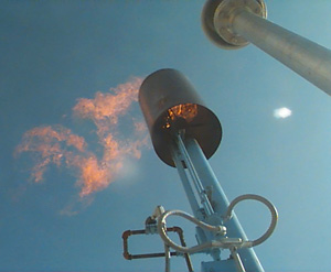 Biogas flare and flame.