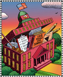 A picture of a schoolhouse linking to the IAQ Schools web area