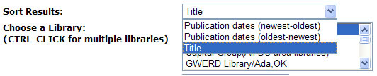 Screen shot showing how to change the default sort to a title sort