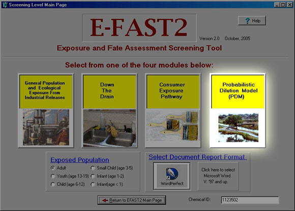 Screen Shot of Initial Page of E-FAST V2.0
