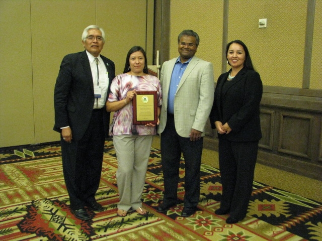 Ron Solimon, member of Laguna Pueblo; Amy Garcia, 2013 Excellence in Community Involvement Award winner; Mathy Stanislaus, Assistant Administrator, Office of Solid Waste and Emergency Response; and Anne Marie Chischilly, Executive Director, Institute for