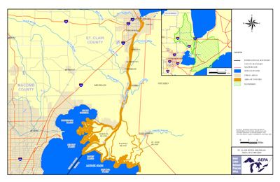 map showing the state approved boundary of the St. Clair River AOC