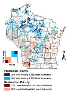 Health and vulnerability overlay map from the Wisconsin Integrated Assessment of Watershed Health