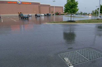 This photo shows how heavy rainfall can cause water temperatures in streams to rise because of heat absorption from street tops or parking areas.