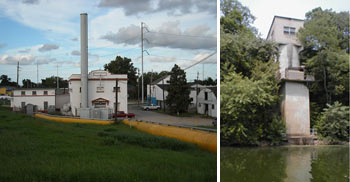 Photo showing a pump station (L) and water supply plant (R).