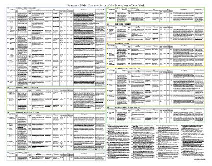 Summary Table: Characteristics of the Ecoregions of New York-- poster back side
