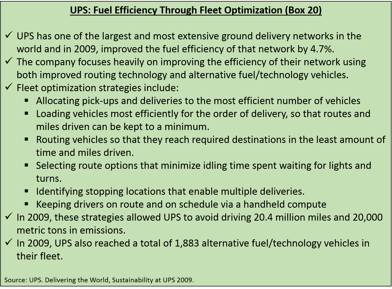UPS: Fuel Efficiency Through Fleet Optimization (Box 20) 