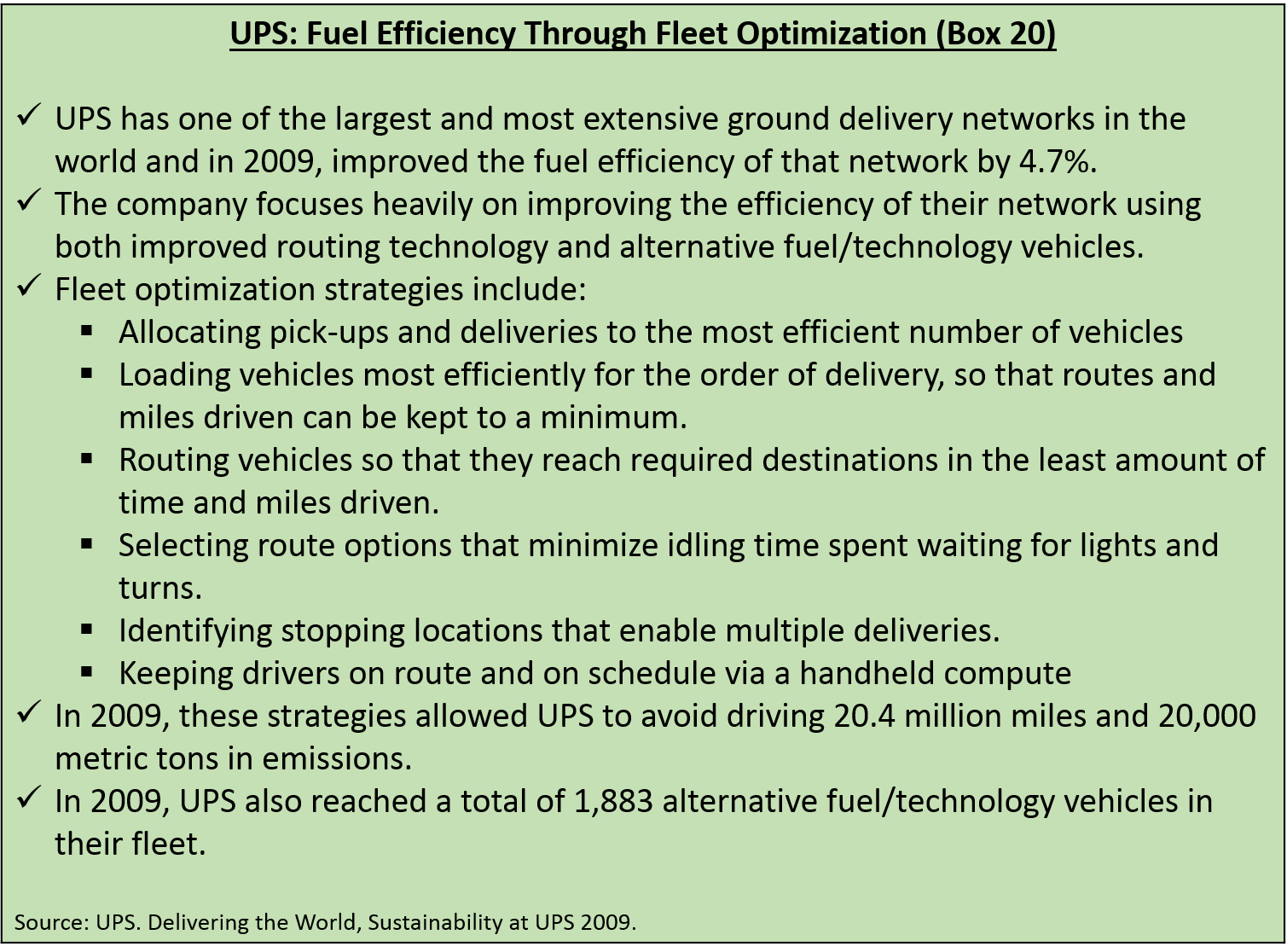 UPS: Fuel Efficiency Through Fleet Optimization (Box 20)