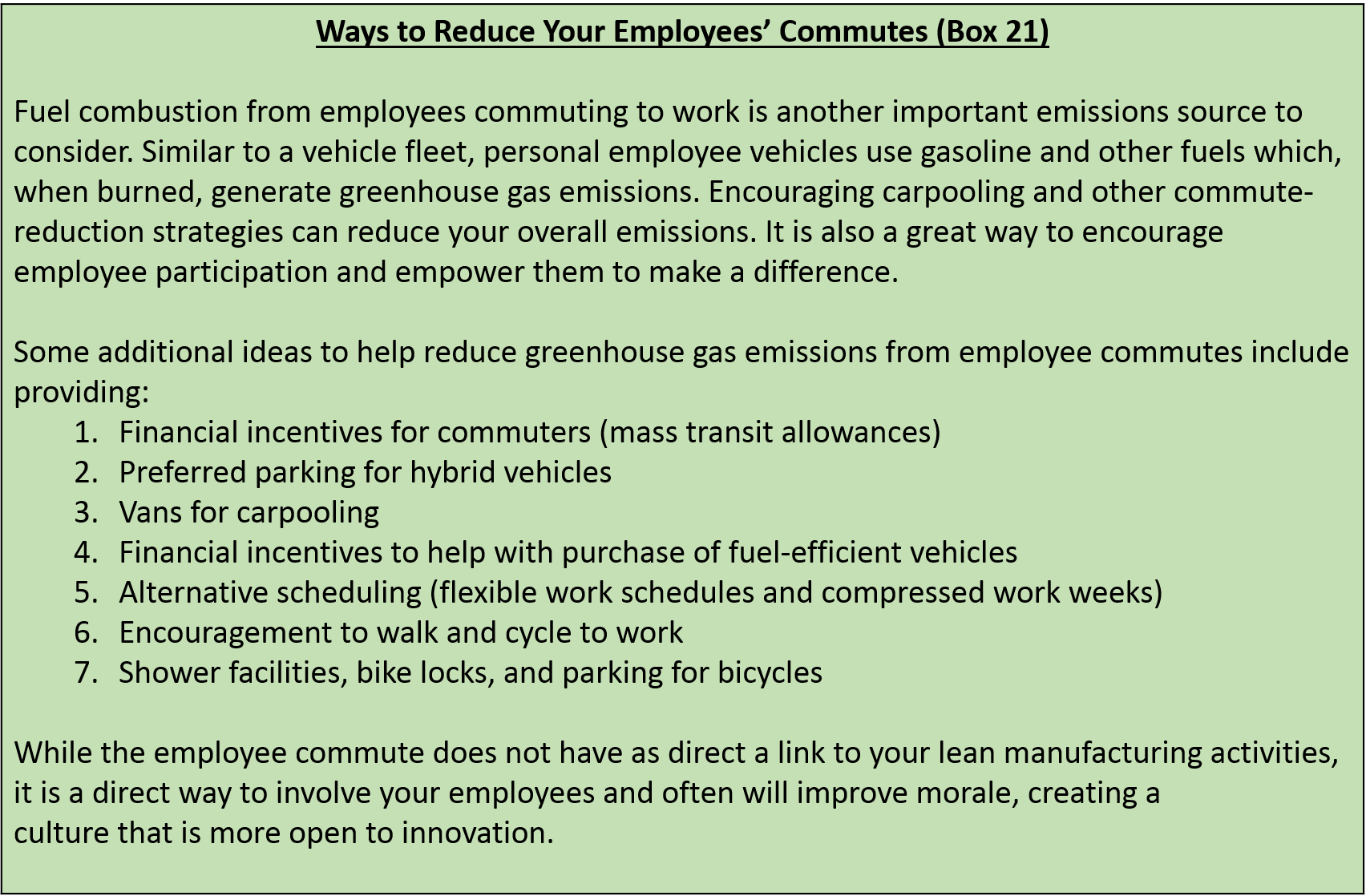 Ways to Reduce Your Employees’ Commutes (Box 21)