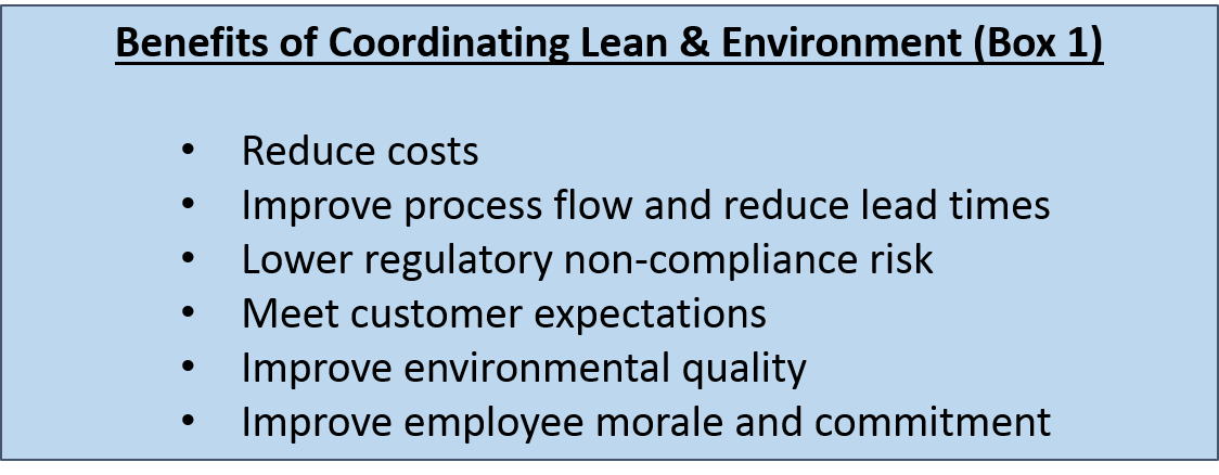 Benefits of Coordinating Lean &amp; Environment (Box 1)