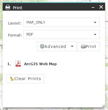 Print Widget in NEPMap showing how to print a PDF