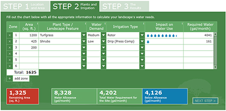 view of WaterSense water budget tool - step 2