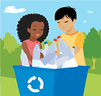 Children recycling bottles