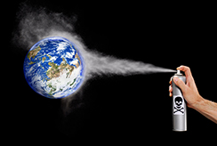 aerosol can spraying Earth