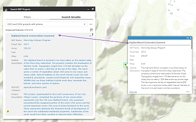 Screenshot of the NEP Projects results and project on map