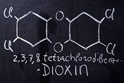 Chemical structure of dioxin on a chalkboard