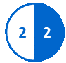 Circular pie chart with 2 completed milestones shown in a blue slice and 2 pending milestones in a white slice with a blue outline.