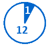 Circular pie chart with 1 completed milestone shown in a blue slice and 12 pending milestones in a white slice with a blue outline.