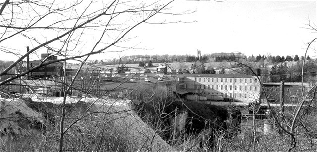 black and white photo of The Keene quarry and magnesia plant, 1974