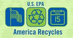 This is three icons - a flag, a recycling symbol and a calendar page with 15 on it