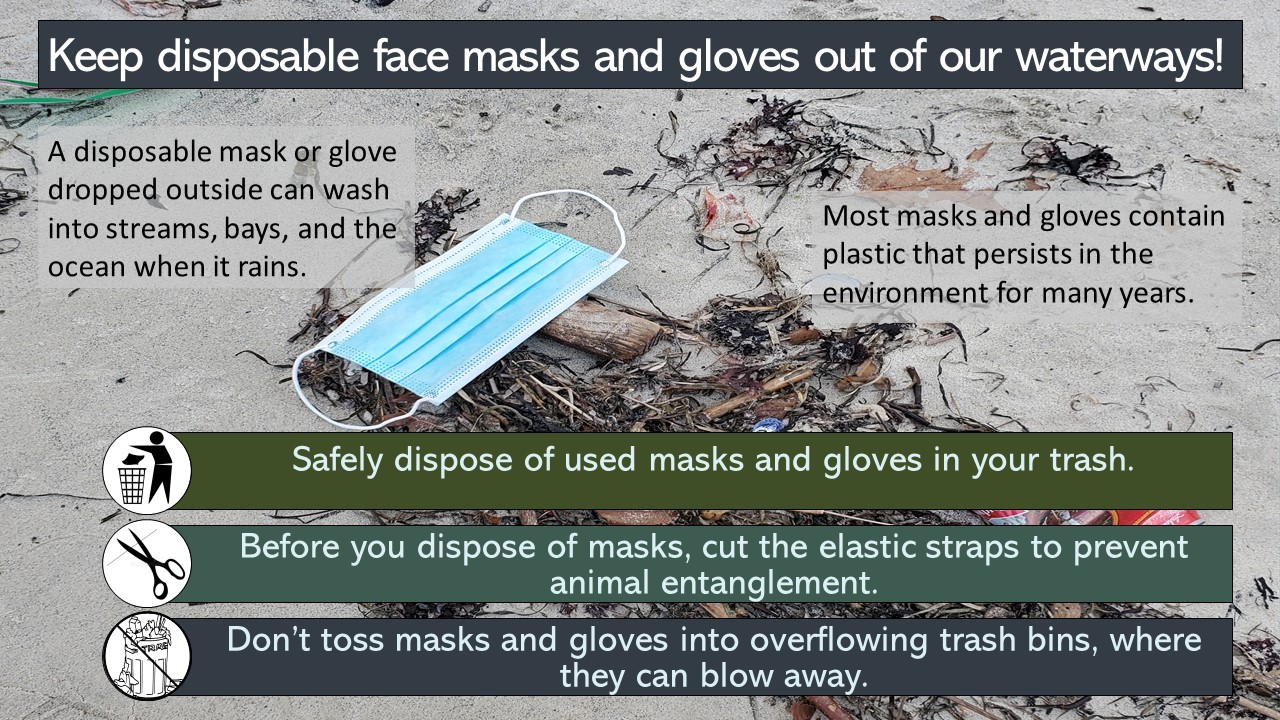 Keep disposable face masks and gloves out of our waterways