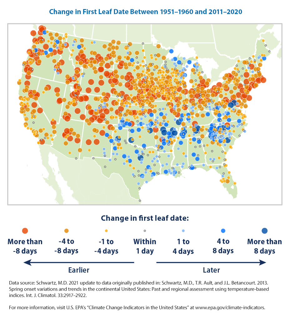 Us Leaf Change Map Climate Change Indicators: Leaf And Bloom Dates | Us Epa