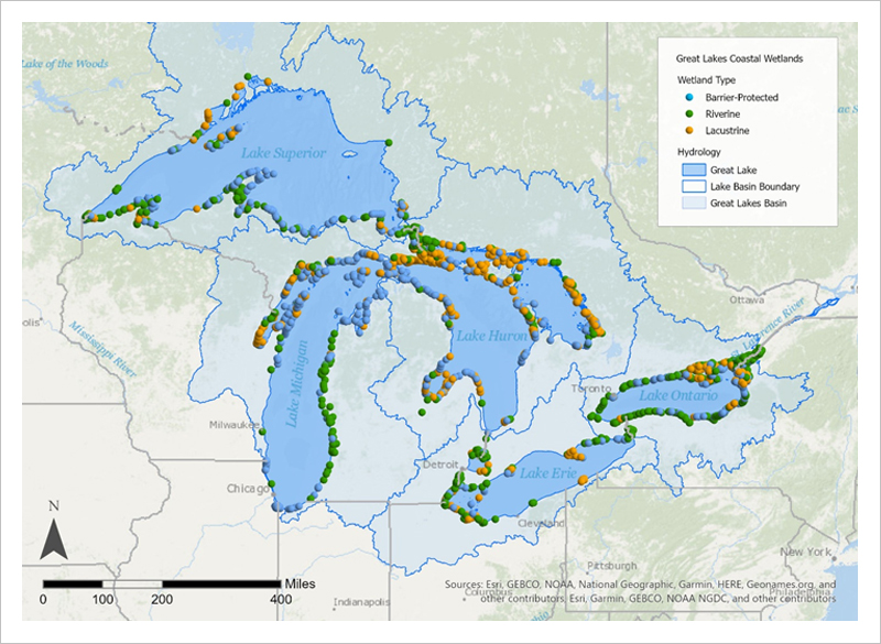 Map of the Great Lakes Coastal Wetlands