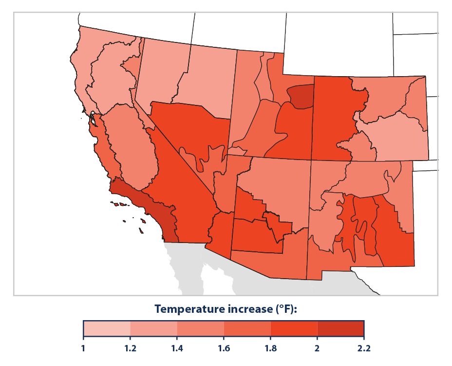 Increase in temperature levels.