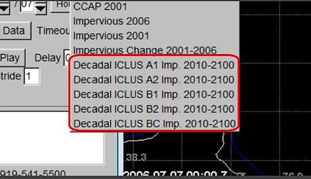 Dropdown menu showing ICLUS downloads by decade