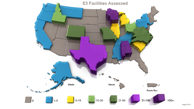Map showing states where E3 facilities assessed. 