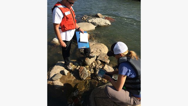 Sampling photo: EPA team monitor water in the Animas River to assure water quality is remaining at pre-event levels.