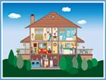 A picture of a multi-story home linking to the IAQ House homepage