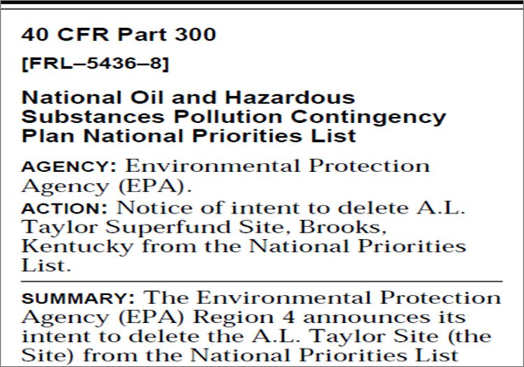 EPA deletion notice published in the Federal Register.
