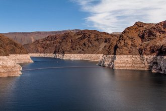 Lake Mead with significant reductions in water levels